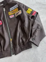 جکت چرم ریسینگ قهوه ای